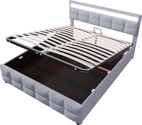 Łóżko 180x200 cm z pojemnikiem - Łóżko dla dorosłych z oświetleniem LED i dnem - szary aksamit - bez materaca