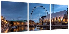 Obraz kanału wodnego - Göteborg (z zegarem) (90x30 cm)