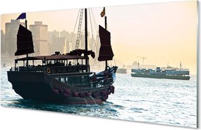 Szkło do Kuchni na Ścianę Statek u Wybrzeży Miasta