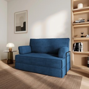 Masseno Sofa piankowa LADIA z funkcją spania, Kanapa z pianki do salonu, Bezmontażowa, Tkanina sztruksowa – Niebieski POSO 05