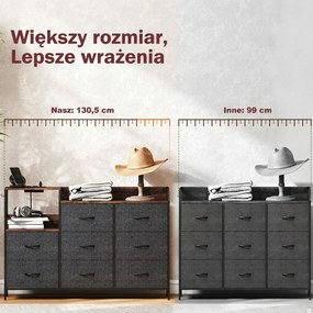 HOMCOM Komoda z 8 materiałowymi szufladami, stalowy stelaż, stacja ładowania, Rustykalny-Brąz+Czarny | Aosom PL