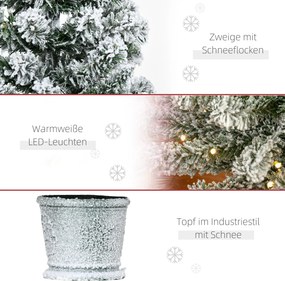 HOMCOM Mini Choinka Ø40x90 cm, z efektem śniegu, 60 diod LED, ognioodporna, plastik, Zielony/Biały | Aosom PL