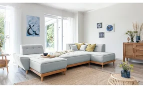 Jasnoszara rozkładana sofa w kształcie litery "U" Miuform Dazzling Daisy, prawostronna