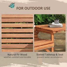 Outsunny Zestaw Bistro 3-częściowy z drewna, odporne na warunki atmosferyczne meble ogrodowe z lamelkowym designem, otworem na parasol, opalany | Aosom PL