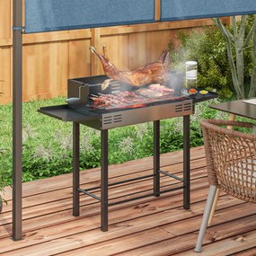 Outsunny Holzkohlegrill Grill BBQ-Grill, regulowany ruszt, 1 rożen, 118 x 32 x 90 cm, Czarny + Srebrny