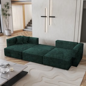 Masseno Narożnik SARMO z funkcją spania i pojemnikiem na pościel Narozniki U, Rozkładana sofa - Butelkowa zieleń, TILIA 39