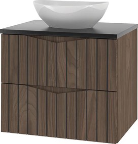 Zestaw Łazienkowy 60cm Szafka z Blatem Umywalka Ryflowane Fronty Dąb Orzech Stella