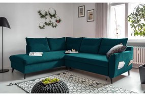 Turkusowy aksamitny narożnik rozkładany Miuform Stylish Stan L, lewostronny