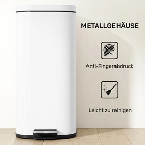 HOMCOM 30 L kosz na śmieci kuchenny na pedał z pokrywą, funkcja Soft-Close i utrzymania otwartej pozycji do kuchni, domu | Aosom PL