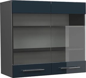 Szklana szafka kuchenna ciemnoniebieski wysoki połysk 80x34.1x72 fame-line