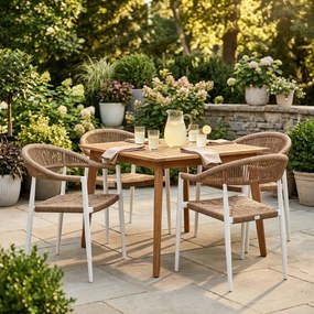 Krzesło Ogrodowe Białe 56x60x78 cm Plecione Brązowe Sznurki Nowoczesne