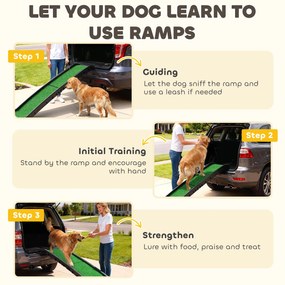 PawHut Rampa dla psa ze sztuczną trawą 155 cm, składana rampa do samochodu z uchwytem, regulowany kąt, zielona | Aosom PL