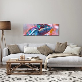 Obraz - Kolorowy kameleon (z zegarem) (90x30 cm)