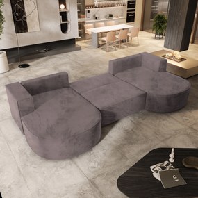 Masseno Narożnik VEZZO z funkcją spania i pojemnikiem na pościel Narozniki U, Rozkładana sofa - Wrzosowy, MONOLITH 62