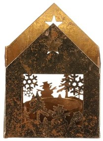 Metalowy świecznik Domeček, złoty, 8 x 8 x 10 cm