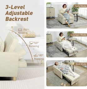 HOMCOM Fotel z funkcją spania 3 w 1, szerokie siedzisko do salonu, 85,5cm x 74cm x 82cm, beżowy | Aosom PL