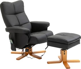 HOMCOM Fotel masujący z pufą nachylenie 145 stopni wygodny relaks sztuczna skóra elegancki czarny 80x86x99cm | Aosom PL