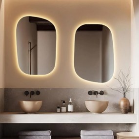 Lustro  dekoracyjne o nieregularnym kształcie z podświetleniem ORGANIC Calm LED | Różne rozmiary | Różne kolory : Kolor tafli szkła - Srebrny, Rozmiar - 89 x 130 cm