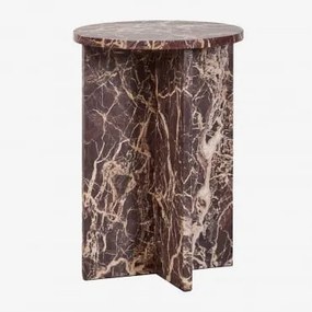 Stolik Nocny Ø35 Cm Z Marmuru Mencia Czerwony Marmur Cherry Gold - Sklum