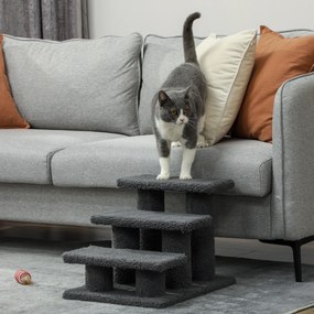 PawHut Schodki dla kota 3 stopnie Schodki dla zwierząt Schodek dla kota 45 x 35 x 34 cm Ciemnoszary | Aosom PL