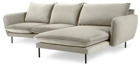 Beżowa narożna aksamitna sofa prawostronna Cosmopolitan Design Vienna