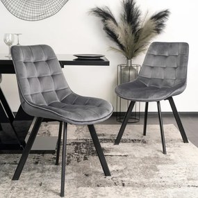 Zestaw Stół Prostokątny Rozkładany CLARK 120-160 cm Czarny Połysk i 4 Krzesła Tapicerowane RICK Szare Welurowe