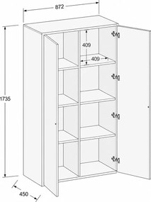 Szafka biurowa FRAME, 2x drzwi, 872 x 450 x 1735 mm, PUSH-lock, orzech