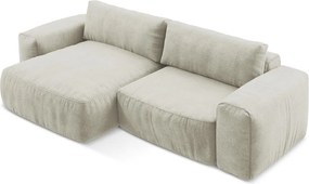 Beżowy rozkładany narożnik z tkaniny szenilowej (lewostronny/z szezlongiem) Kuki – Makamii