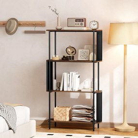 HOMCOM 4-poziomowy regał, stojący regał z zakrzywionym designem, industrialny regał książkowy, brązowy wygląd drewna | Aosom PL