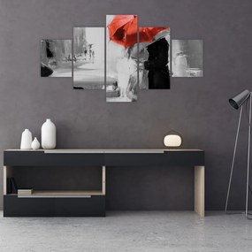 Obraz - Zakochana para pod parasolem, czerwony (125x70 cm)
