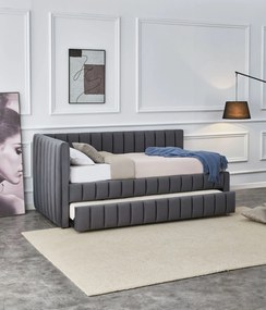 Łóżko 90x200 z drugim wysuwanym miejscem do spania szary welur DERBY