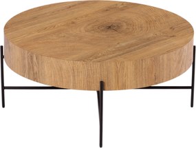 Stolik kawowy okrągły Liviano 80 cm z metalowymi nogami - dąb naturalny / czarny