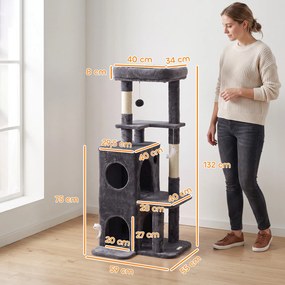 PawHut Drapak 132 cm wieża dla kota z jaskinią, słupy sizalowe, duża platforma, wielopoziomowy dla kotów średniej wielkości poniżej 6 kg | Aosom PL