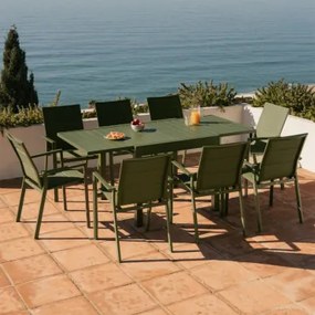 Zestaw Stołu 90-180x90 Cm Rozkładanego Z Aluminium Starmi Oraz 8 Sztaplowanych Krzeseł Ogrodowych Z Aluminium Karena Intensywny Verde Olive - Sklum