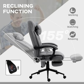 Vinsetto Ergonomiczny fotel biurowy z funkcją masażu regulowany Regulowane siedzisko Regulowany podnóżek Szary | Aosom PL