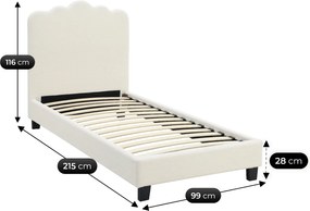 Łóżko Tapicerowane 90x200 cm CRATER ze Stelażem Młodzieżowe Boucle Kremowe