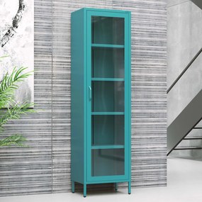 Witryna szklana do salonu wąska morska / turkusowa Modern LUIGI 500 x 1800 x 350 mm