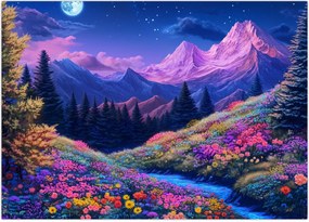 Obraz - Fioletowy krajobraz przy pełni księżyca (70x50 cm)