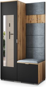 Masseno Garderoba VIRA 95/181/51 cm Nowoczesna Szafa do Przedpokoju Dąb wotan, MONOLITH 85 (Szary)