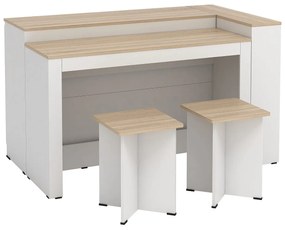 Zestaw wyspa kuchenna + 2 stołki barowe - Biały i Naturalny jasny - NUSICE