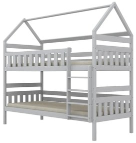 Łóżko piętrowe domek FELIKS 160x80 białe drewniane trzyosobowe z szufladami KOCOT KIDS