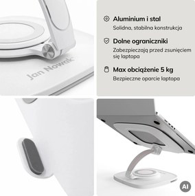 Podstawka stojak pod laptopa regulowana biała, 265x200x74-225 mm