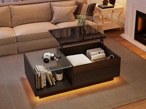 Stolik kawowy wysoki połysk - wysokość regulowana - z przechowywaniem + półkami - czarny