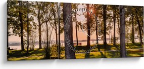 Obraz drzew nad jeziorem (z zegarem) (90x30 cm)