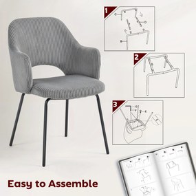 HOMCOM Krzesło do jadalni, pokrycie aksamitne, kształt muszli, nogi metalowe, podkładki pod stopy, szare