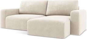 Kremowy rozkładany/ze schowkiem narożnik z tkaniny szenilowej (prawostronny/z szezlongiem) Kona – Makamii