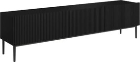 Szafka RTV Nicole 200 cm na metalowych nogach z szufladą - czarny mat / czarne nóżki