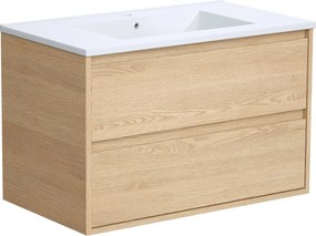 Szafka łazienkowa wisząca z umywalką do zabudowy - Okleina dębowa - 80 cm - MILIPAM