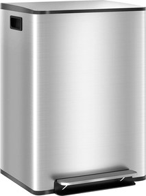 HOMCOM Kosz na śmieci z 2x30 l komorami, pokrywa Soft-Close, odporny na odciski, stal nierdzewna, srebrny | Aosom PL