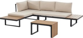 Zestaw mebli ogrodowych z aluminium modułowy: 2 kanapy  i stolik kawowy - Antracytowe z beżowymi poduszkami - BAMBAÏA od MYLIA